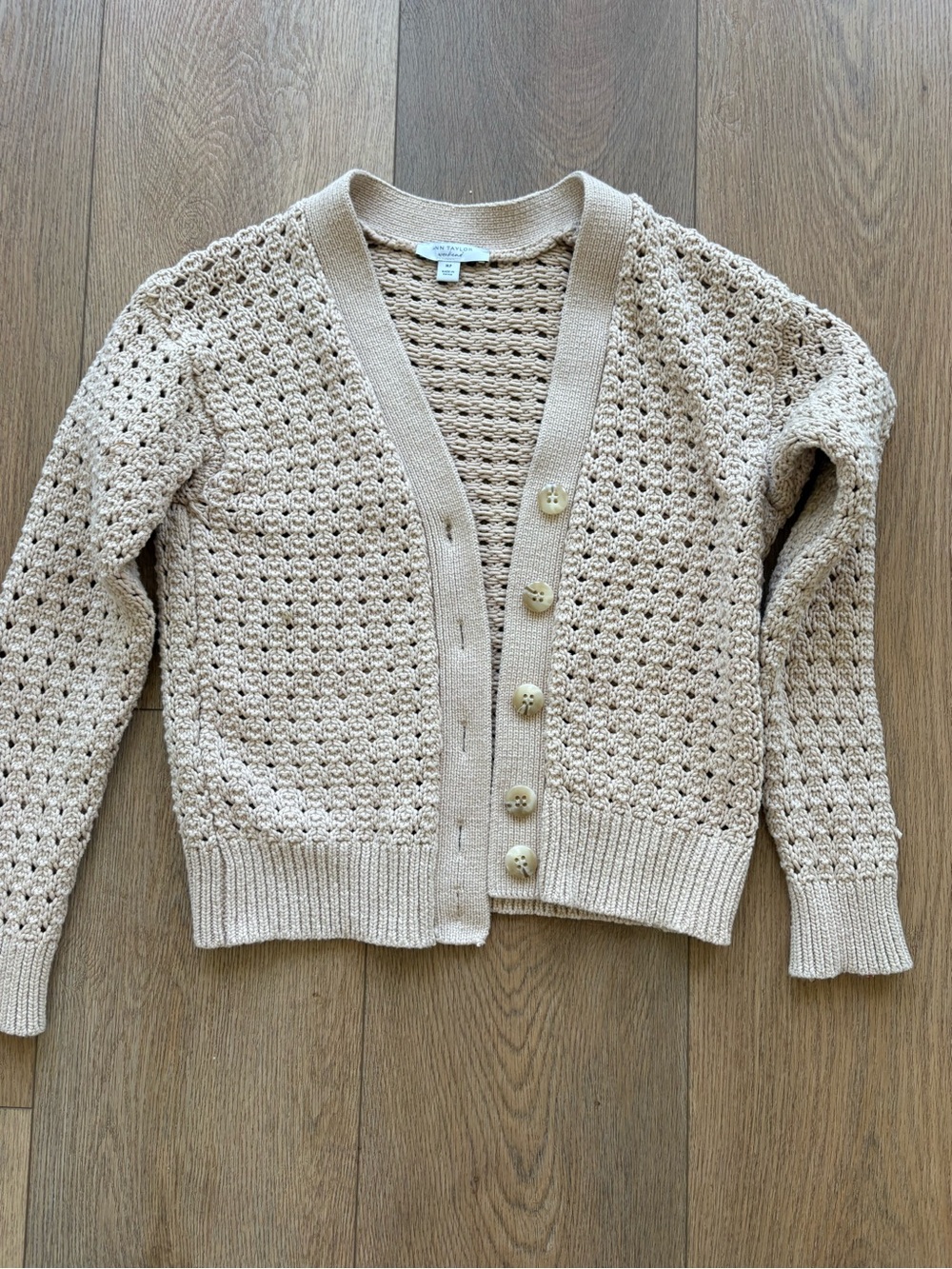 Ann Taylor Beige Open-Knit Button Front Cardigan